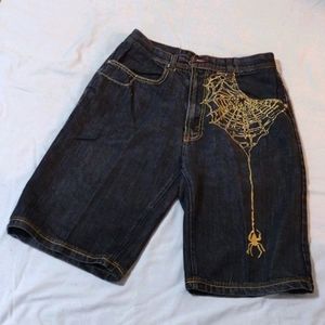 Dark denim spider shorts